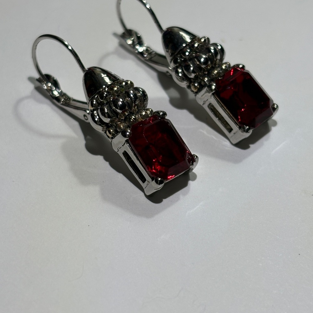 Elegant Silver and Red Drop Earrings